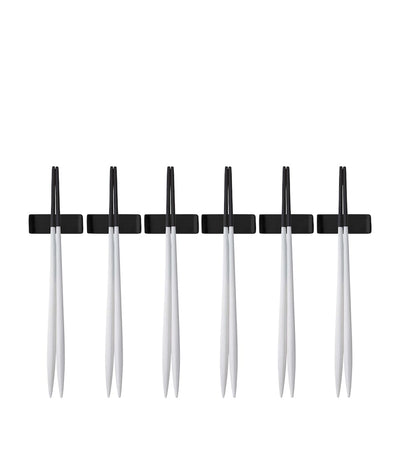 Ensemble de 6 baguettes en acier inoxydable avec manche et repose-baguettes en résine, longueur 35cm