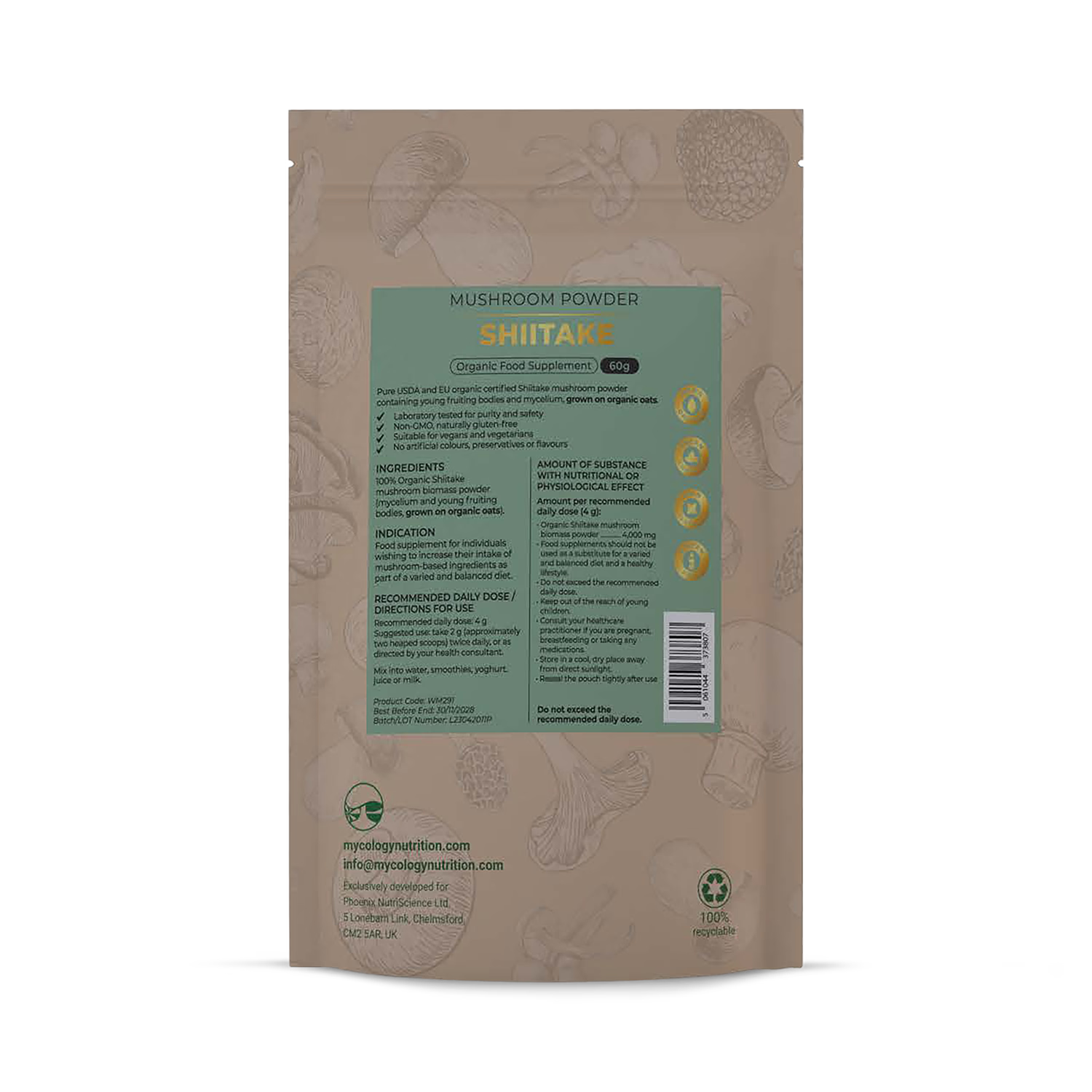 Mycology Nutrition organic shiitake powder 60g - British product