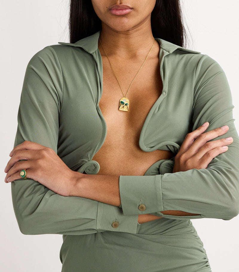 L'ATELIER NAWBAR yellow gold diamond malachite Biladi Palm necklace, UK version