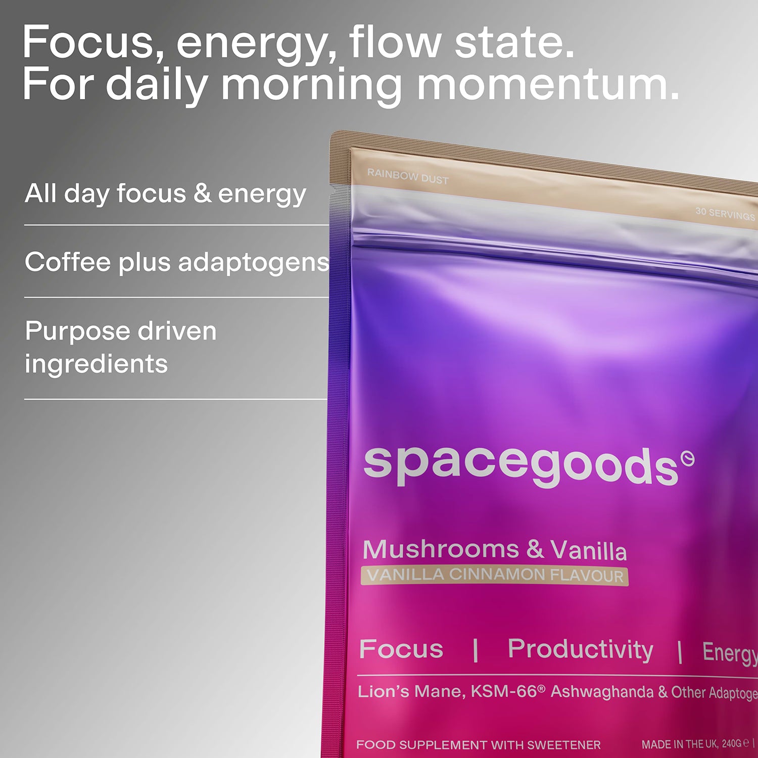 Spacegoods Rainbow Dust vanilla cinnamon superfood powder 240g - British product