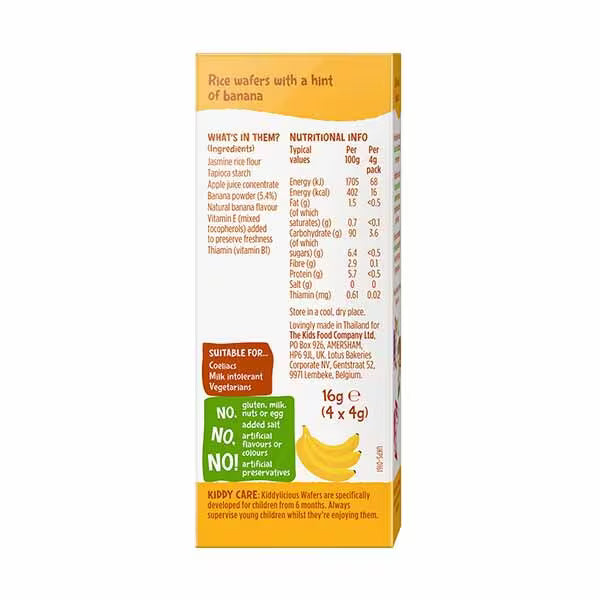 Kiddylicious Banana Mini Wafers 4x4g multipack, UK version