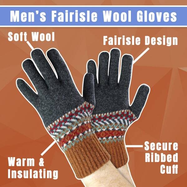 Sock Snob men's wool fairisle gloves, imported from the UK