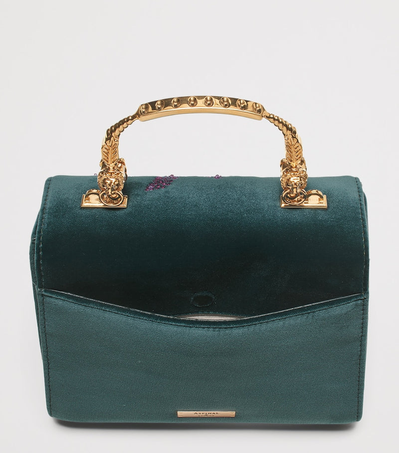 Aspinal of London Mayfair bag in velvet with floral embroidery (British brand)
