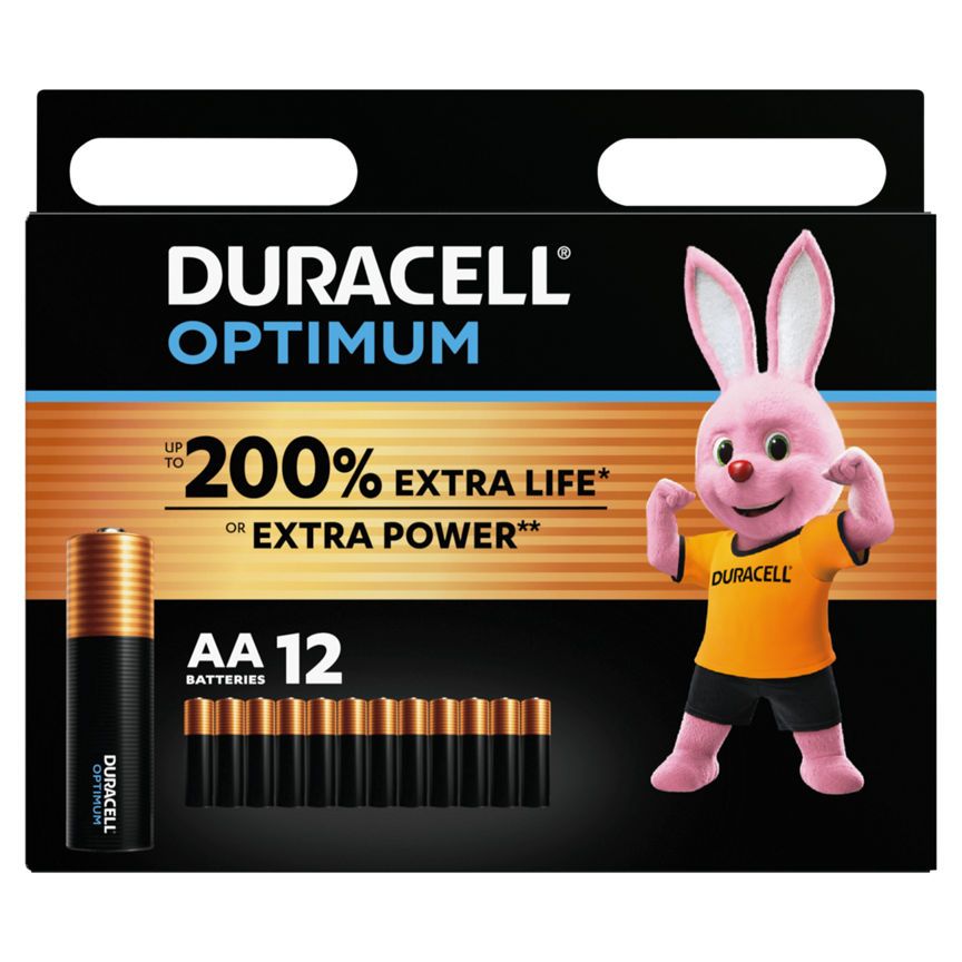 Duracell Optimum Alkaline AA Batteries, pack of 12 General Household ASDA   