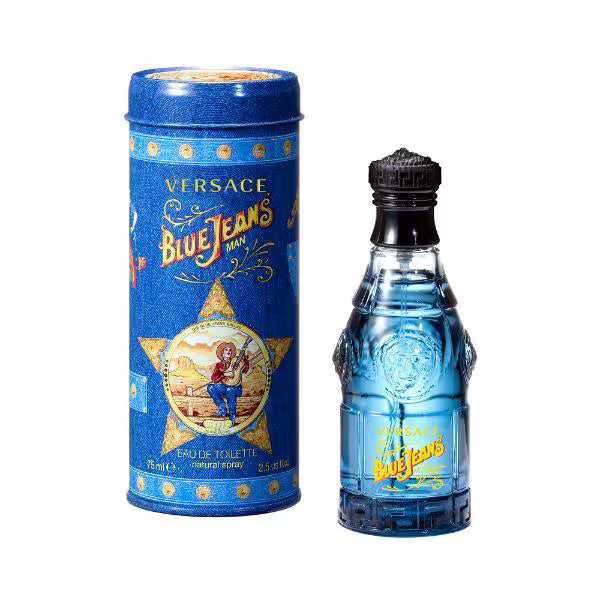 Versace Blue Jeans Eau de Toilette Spray 75ml in iconic Coca Cola style bottle (British brand)