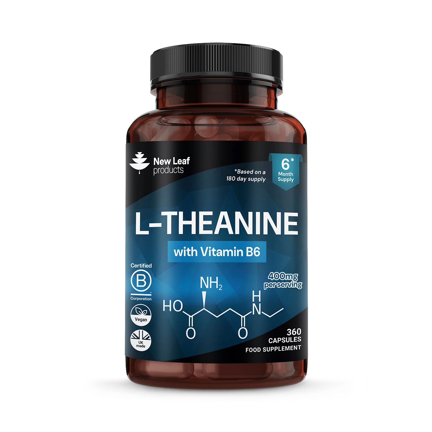 New Leaf Products L-Theanine 360 capsules, imported from the UK