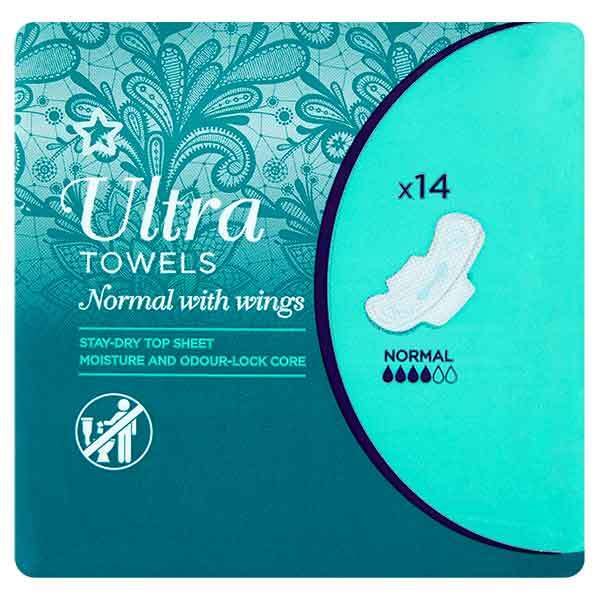 Superdrug Normal Ultra Towel with Wings x 14