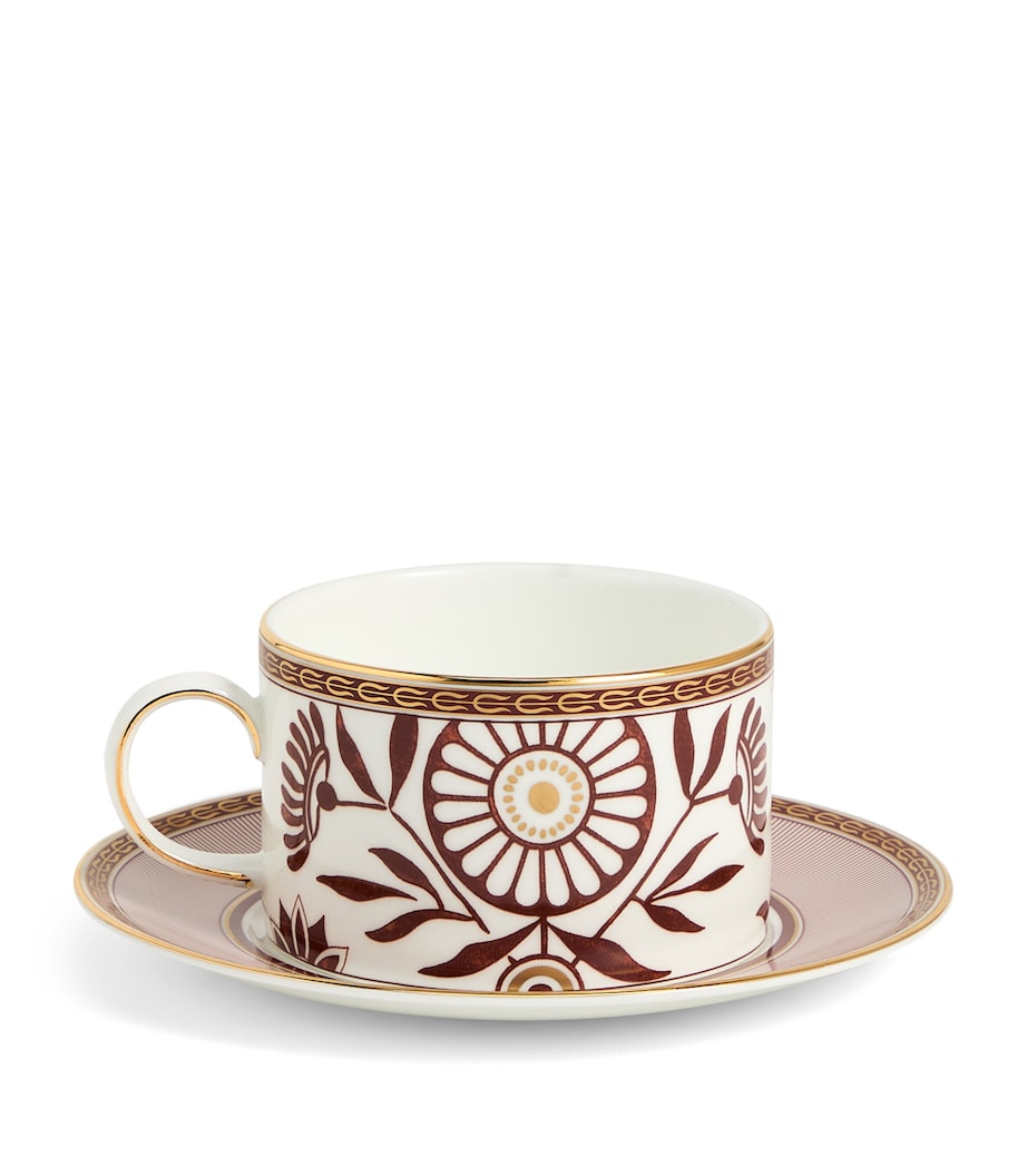 Wedgwood Red Splendour bone china teacup and saucer set (British brand)