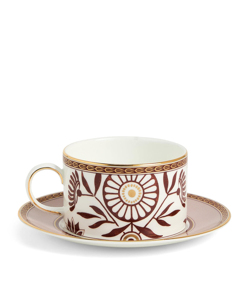 Wedgwood Red Splendour bone china teacup and saucer set (British brand)