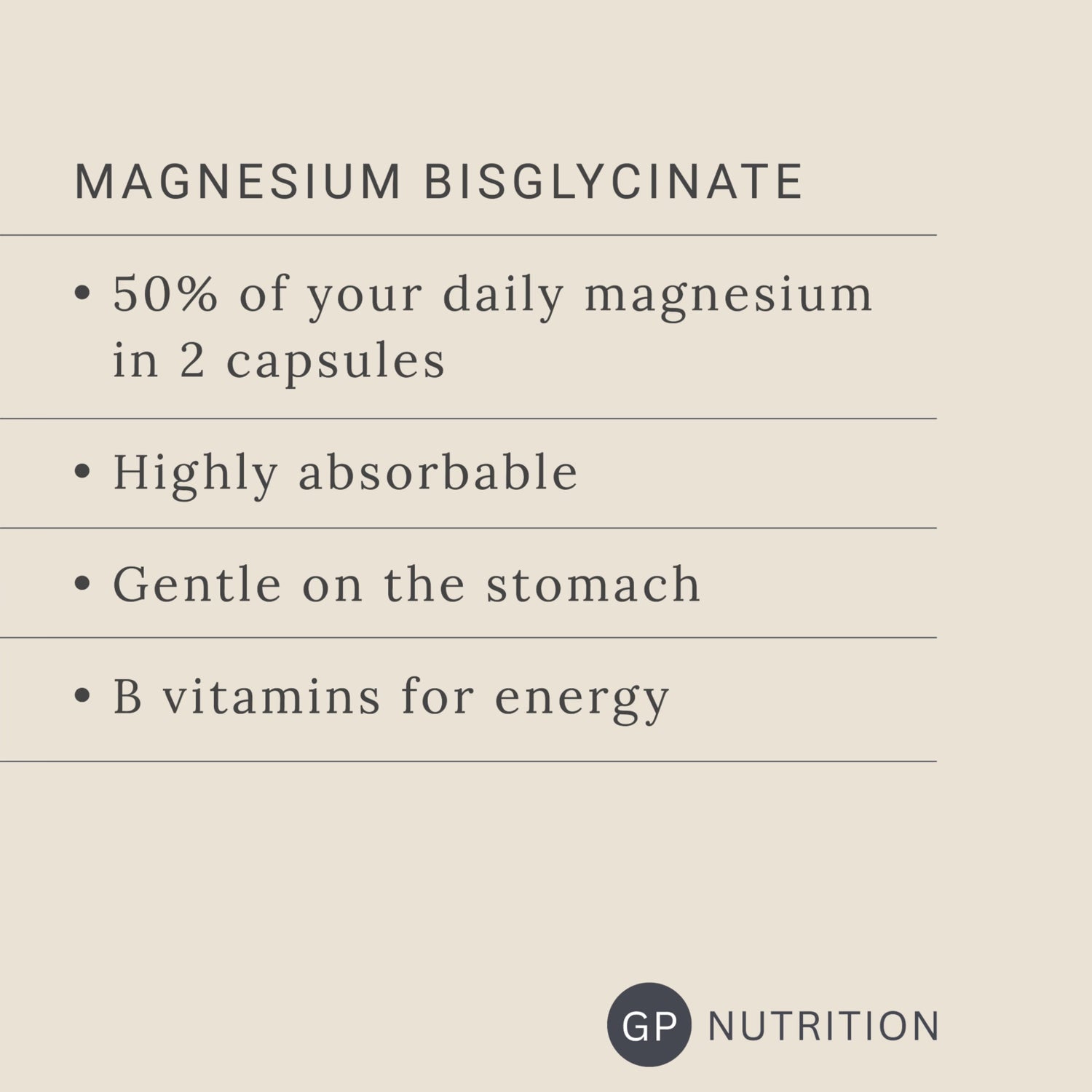 GP Nutrition magnesium bisglycinate 500mg 56 capsules, UK version