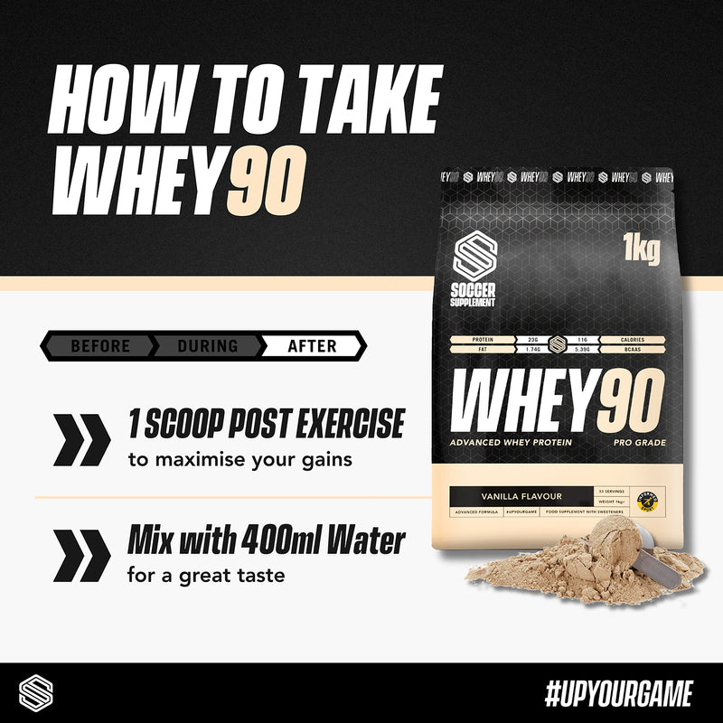 Soccer Supplement vanilla whey protein powder 33 servings, imported from the UK