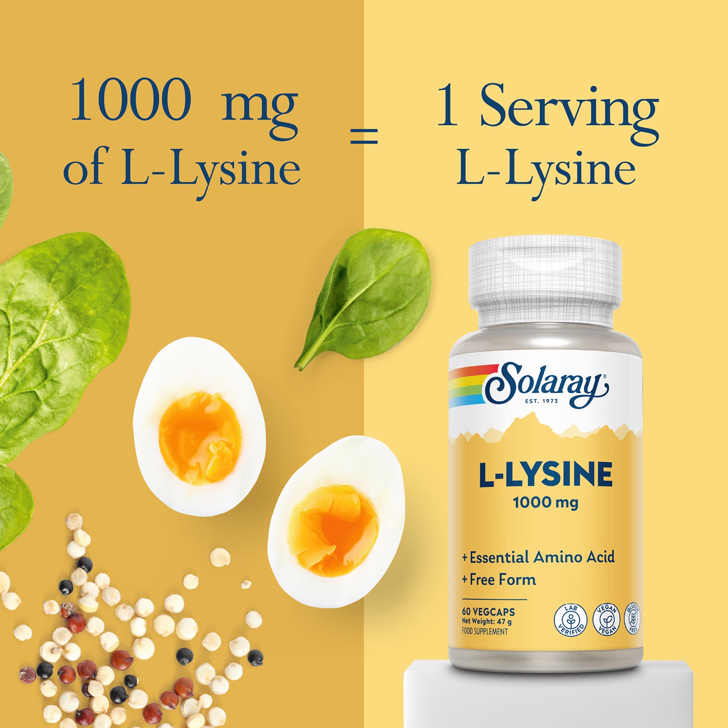 Solaray L-Lysine 1000mg 60 capsules, imported from the UK