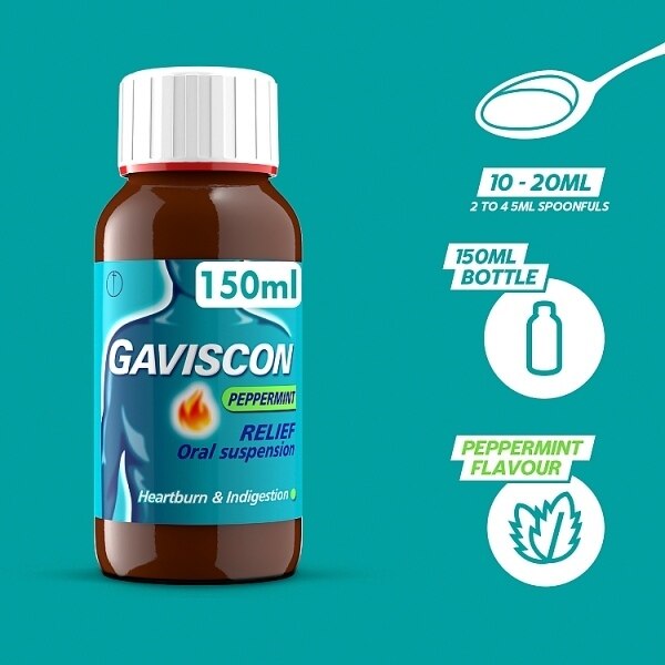 Gaviscon Heartburn & Indigestion Liquid Peppermint 150ml GOODS Superdrug   