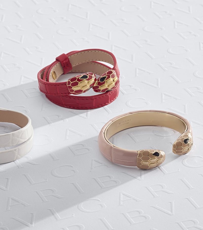 Bvlgari Serpenti bangle galuchat leather gold-plated snake heads, UK version