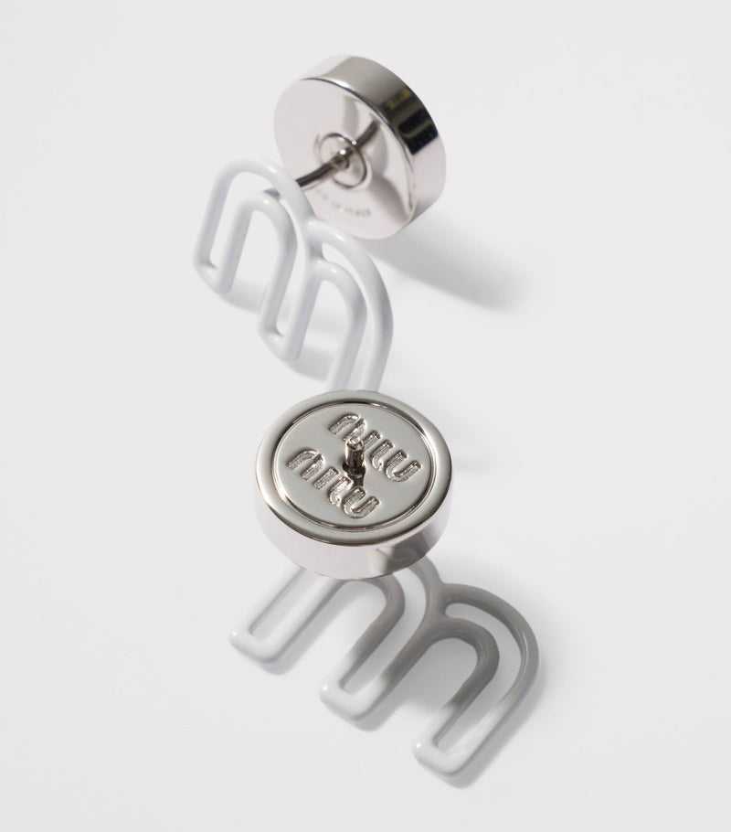 Miu Miu M logo stud earrings optical white, UK version