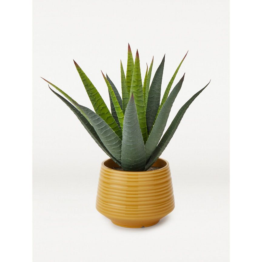 George Home Faux Aloe In Yellow Plant Pot 29cm General Household ASDA   