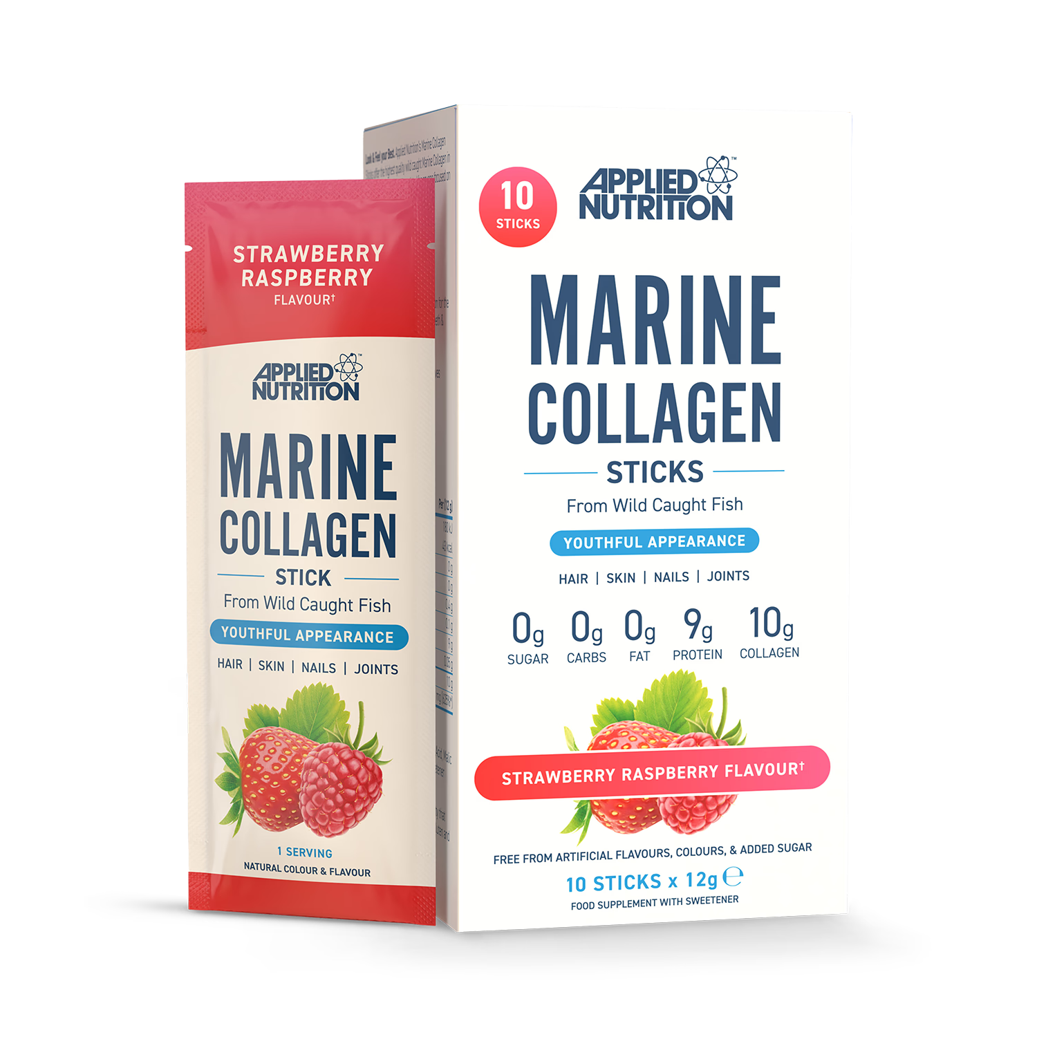 Applied Nutrition marine collagen strawberry raspberry 10 sachets, imported from the UK