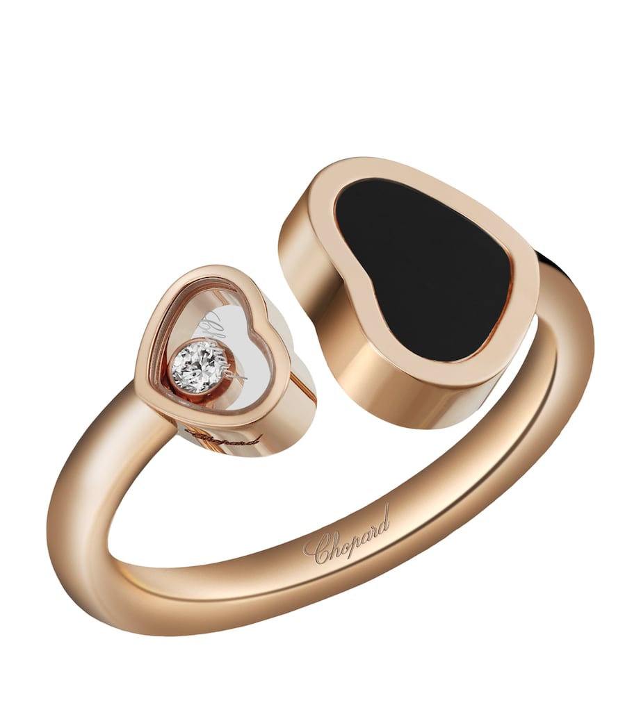 Chopard Happy Hearts rose gold onyx diamond ring, imported from the UK
