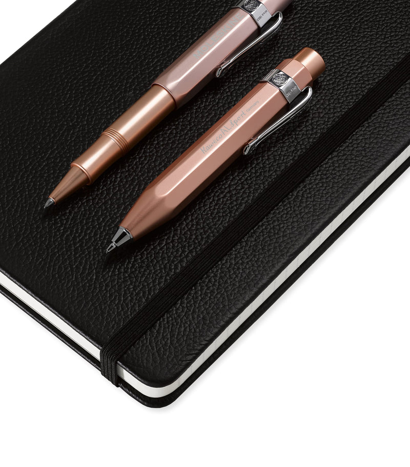 Moleskine leather notebook with rollerball pen and mechanical pencil set, imported from the UK