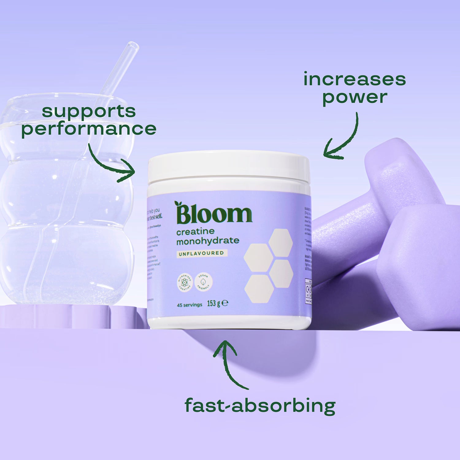 Bloom creatine unflavoured powder 153g (British brand)