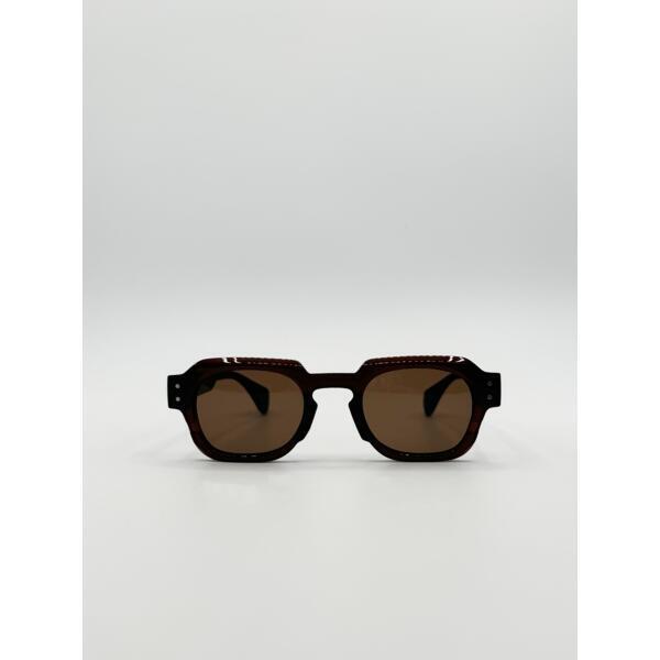 SVNX Angular Wayfarer sunglasses in brown with green arms (British brand)