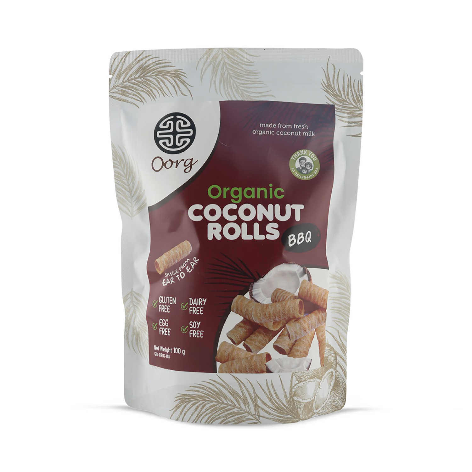 OORG organic coconut rolls BBQ 100g - British product