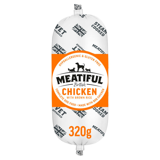 Meatiful British Chicken with Brown Rice Complete Dog Food 320g Cans trays & pouches dog food Sainsburys   
