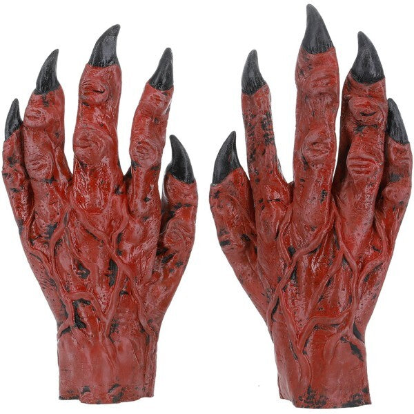 Smiffys Devil Hands latex red costume accessory, imported from the UK