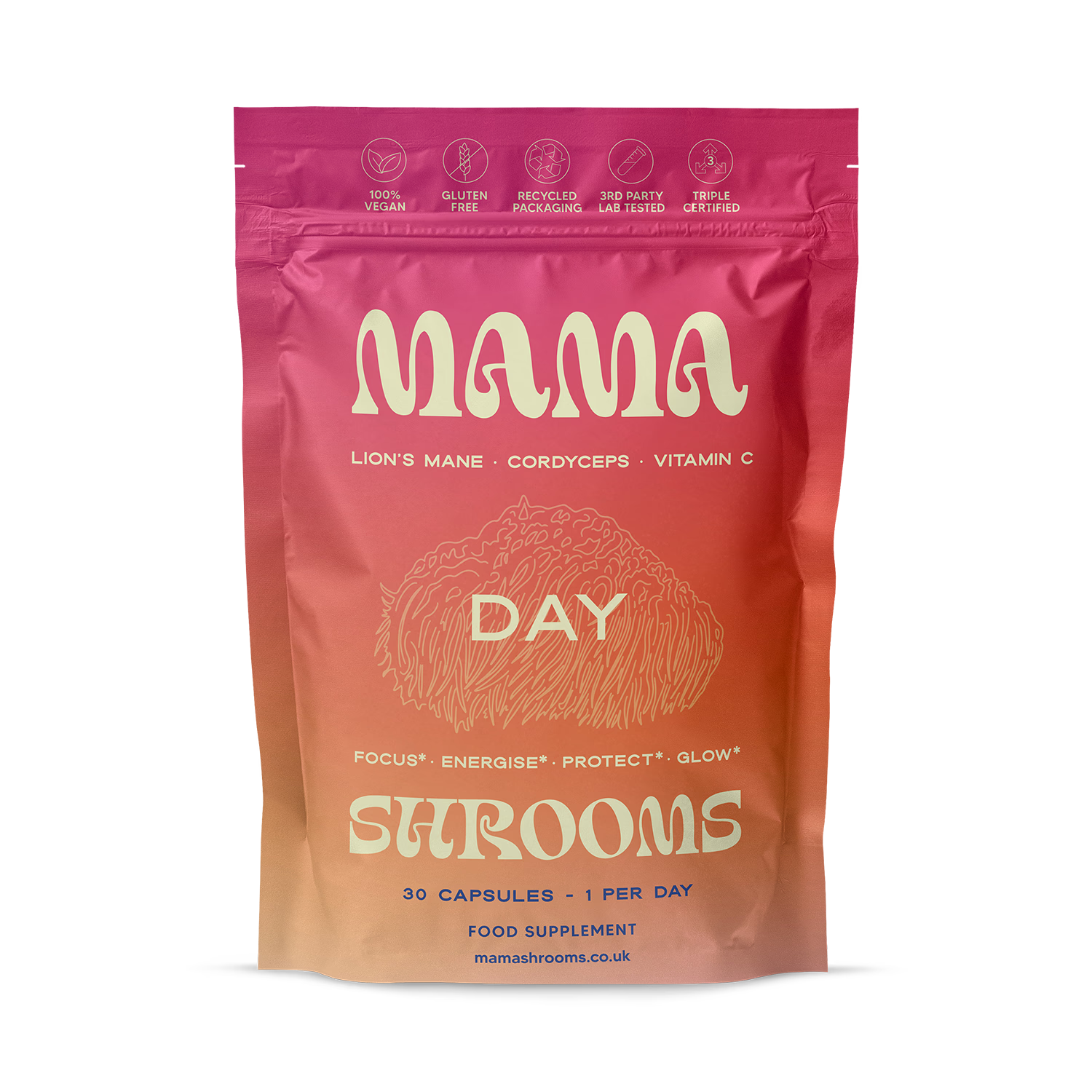 Mama Shrooms Day functional mushroom capsules 30 capsules, imported from the UK