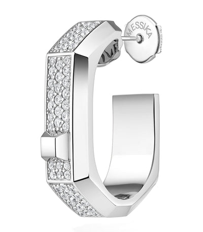 Harrods Messika Modernist Medium White Gold and Diamond Single Hoop Earring (0.30ct)- Buy online at McGrocer