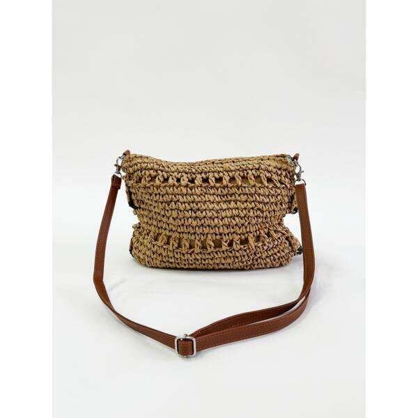 SVNX straw shoulder bag with frill detail - British product