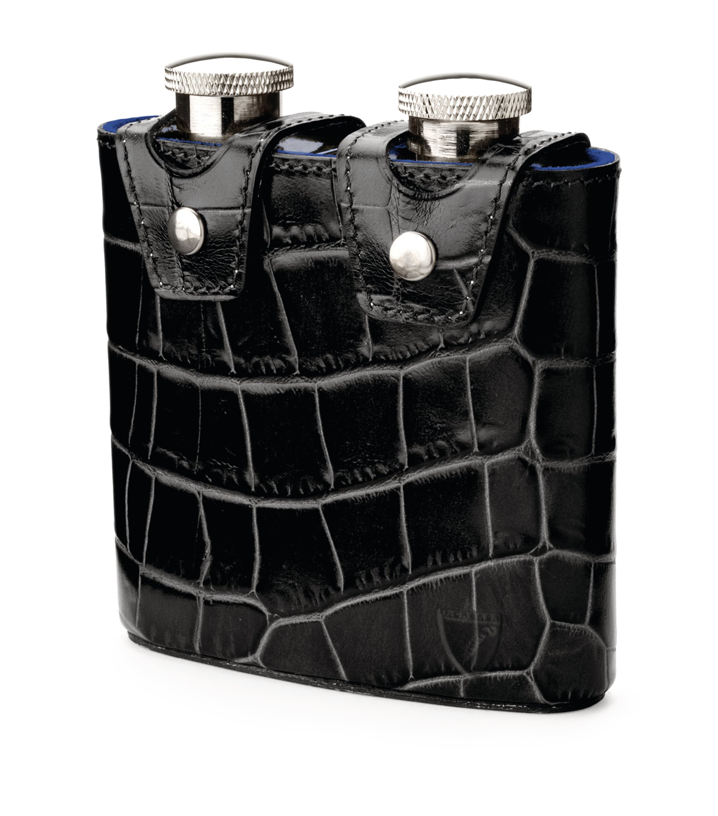 Aspinal of London croc-embossed leather double hip flask 85ml - British product