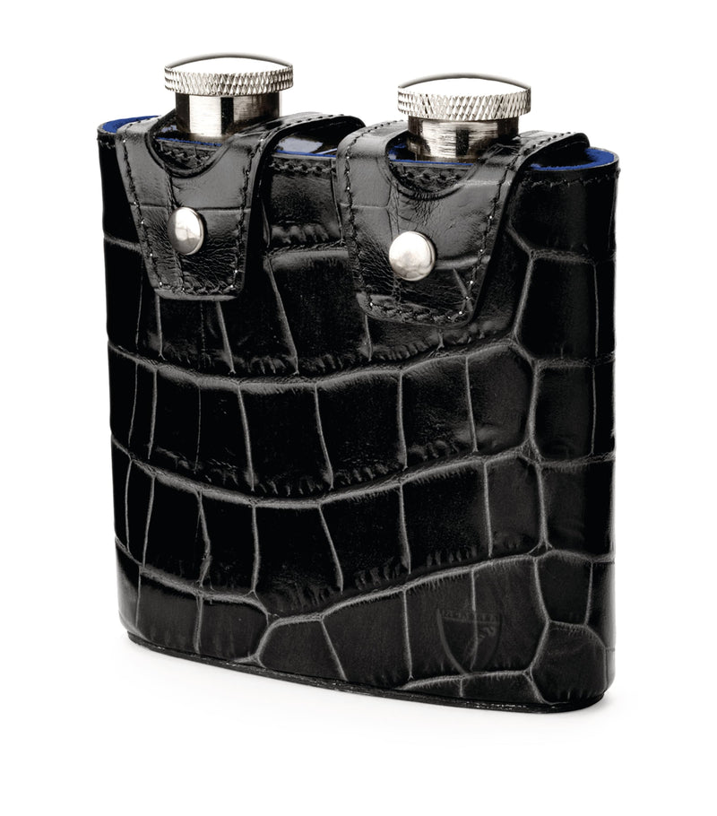 Aspinal of London croc-embossed leather double hip flask 85ml - British product