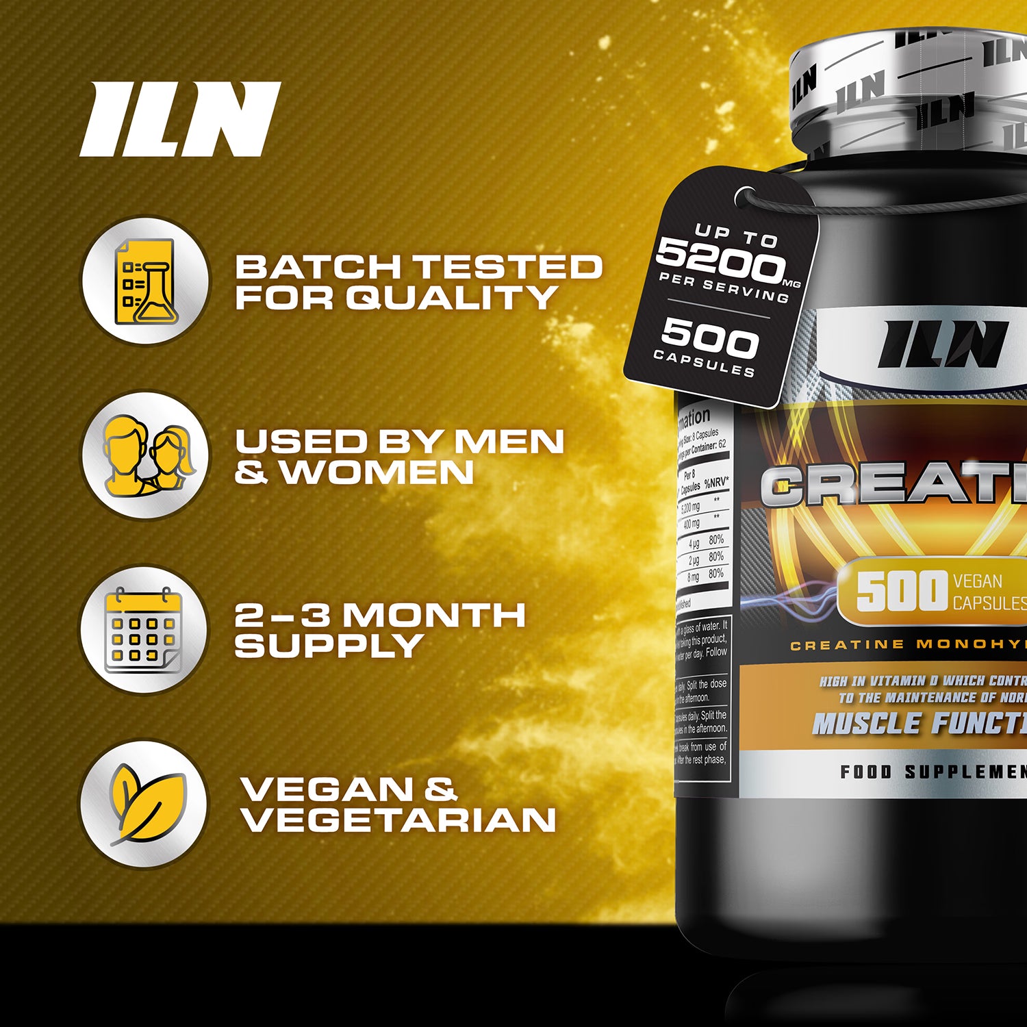 Creatine capsules 5200mg 500 vegan capsules, imported from the UK