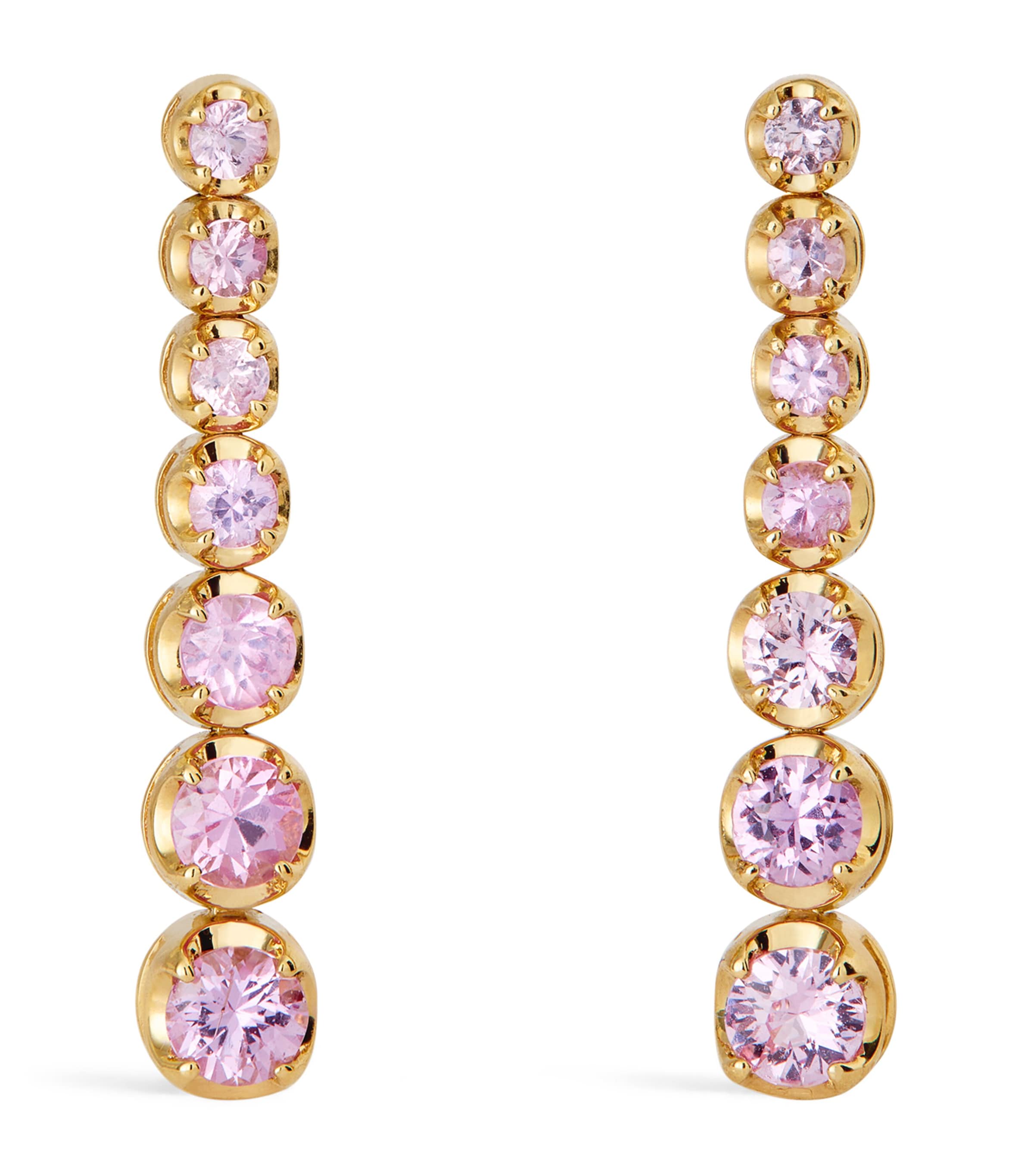 Jennifer Meyer yellow gold pink sapphire tennis stud earrings, UK version