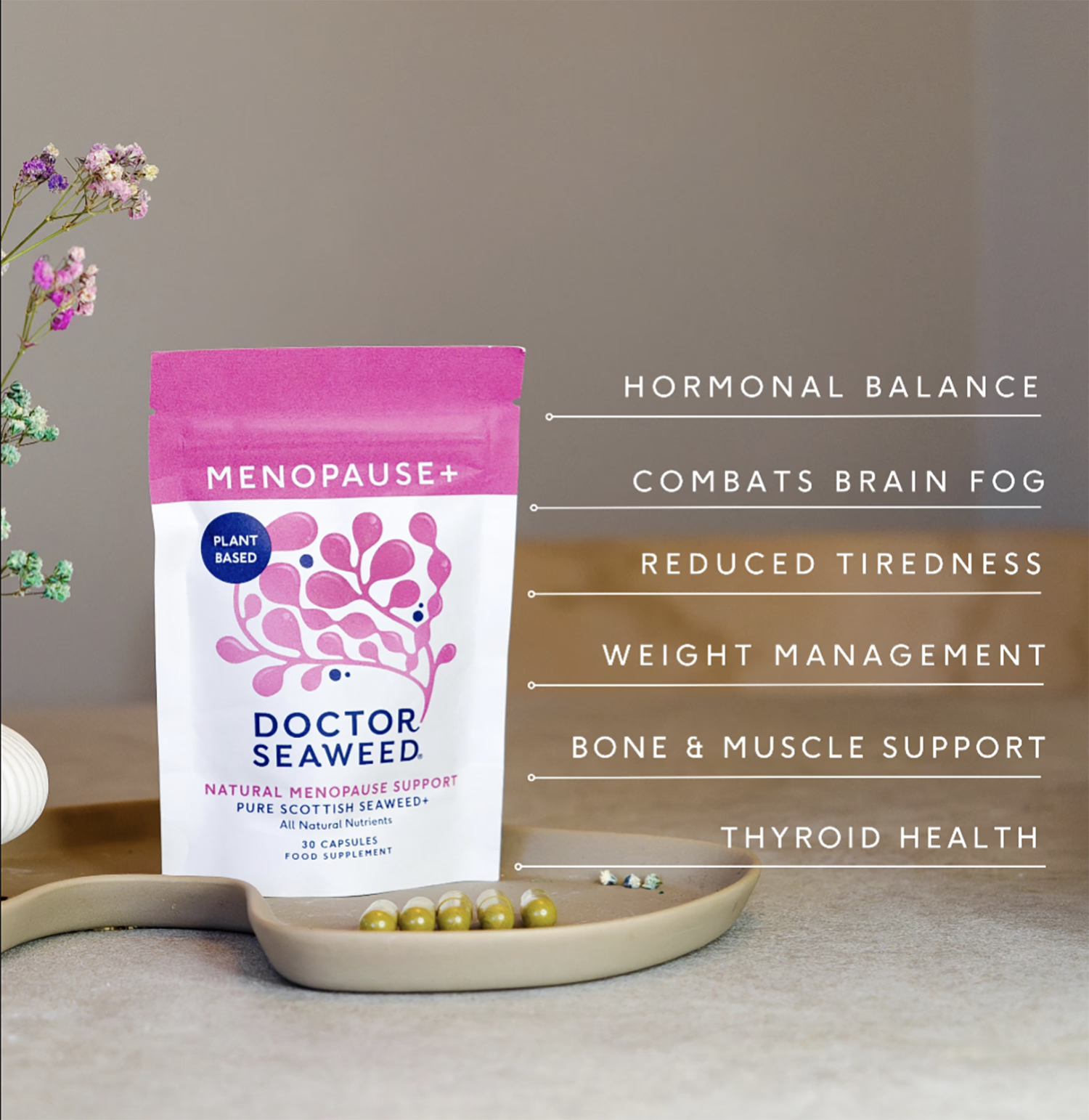 Doctor Seaweed's Menopause+ supplement capsules - British product