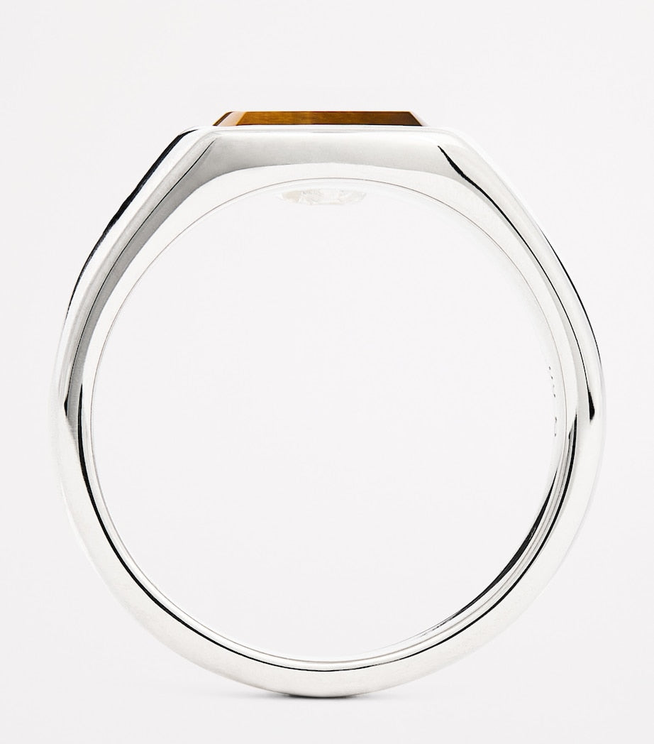 Tom Wood rhodium-plated sterling silver tiger eye ring, UK version