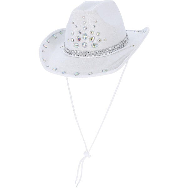 Smiffys white rhinestone cowboy hat accessory, UK version