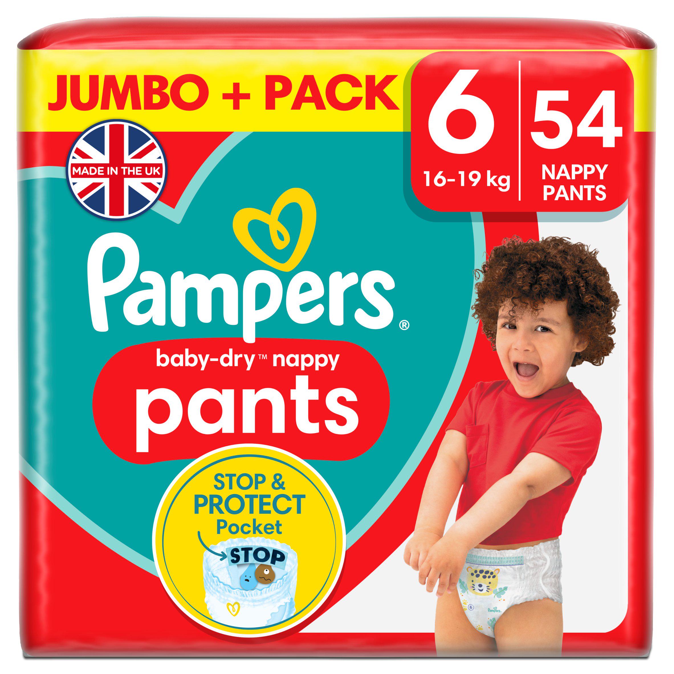 Pampers Baby Dry Nappy Pants Jumbo+ Pack Nappies Size 6, 14kg-19kg x54 GOODS Sainsburys   