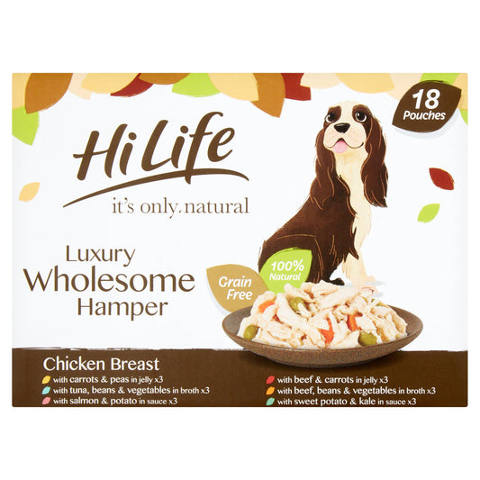 Hilife It's Only Natural Luxury Wholesome Hamper Adult Dog Food Pouches 18x100g Dog Food & Accessories Sainsburys   