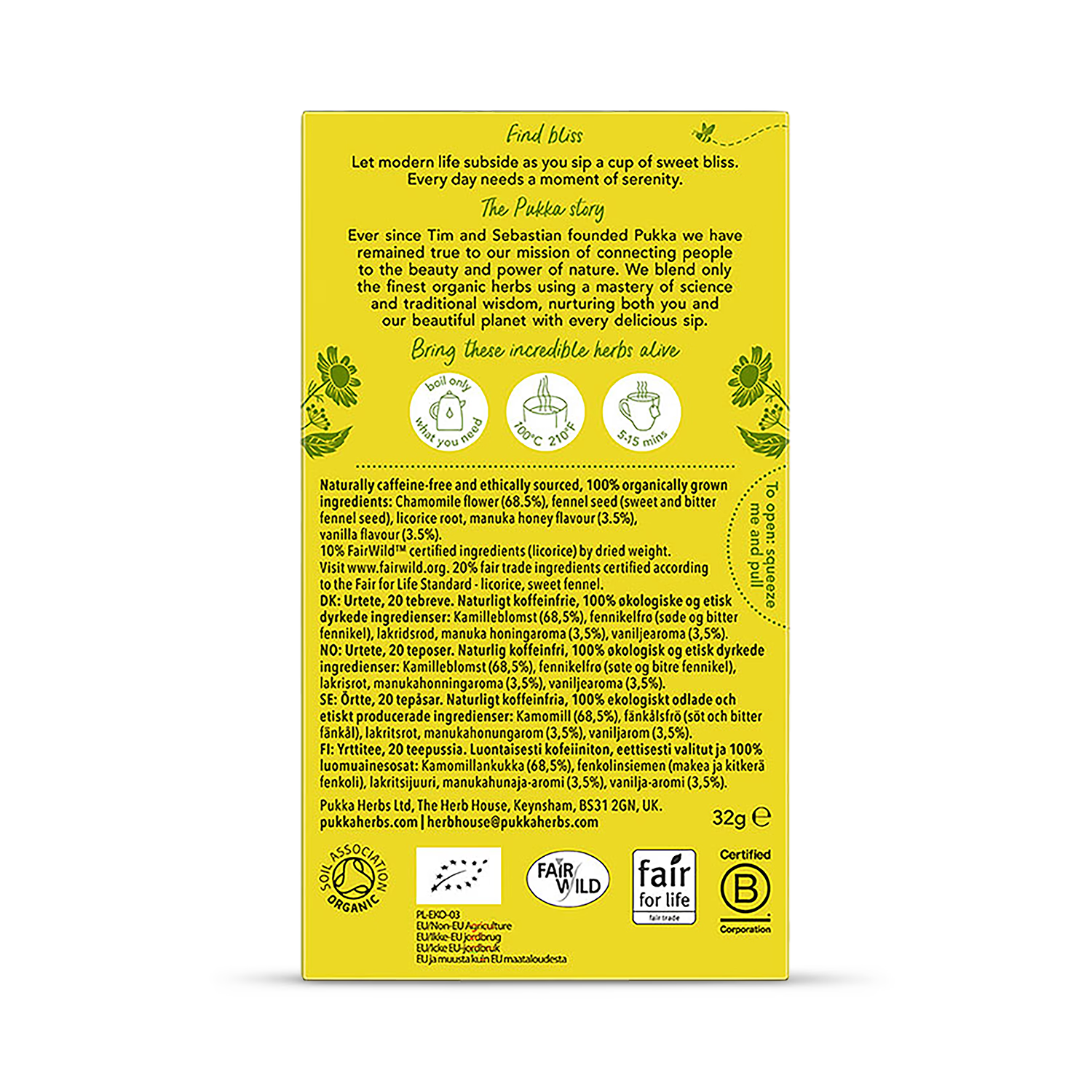 Pukka Chamomile Tea Bags 20 Pack, imported from the UK