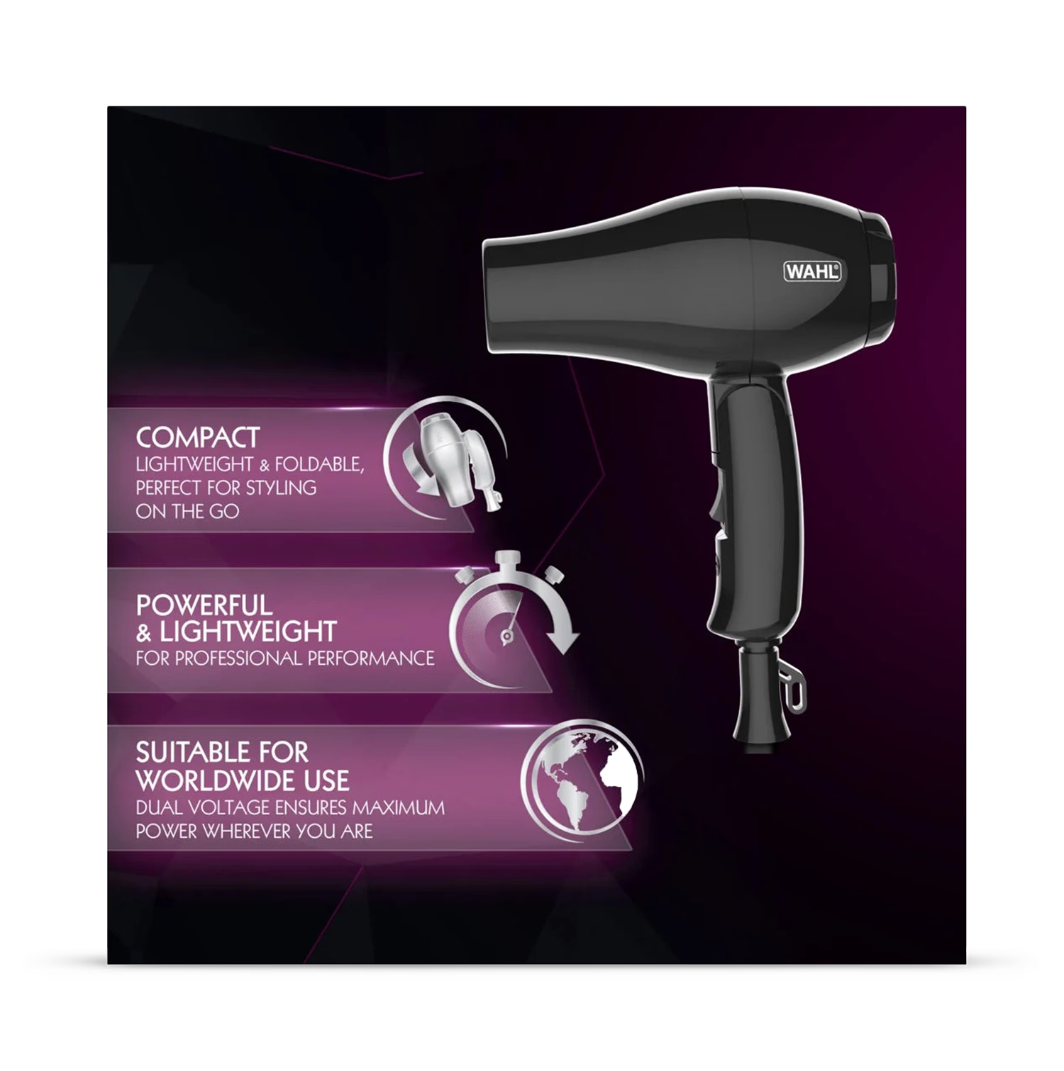 Wahl travel hair dryer black, UK version