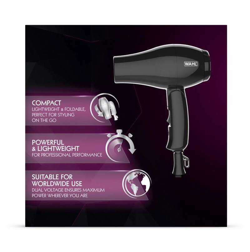 Wahl travel hair dryer black, UK version