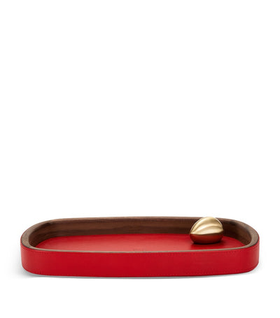 Harrods Leather and Wooden Accessory Tray with Brass Ornament 35.5cm x 22.5cm- Buy online at McGrocer