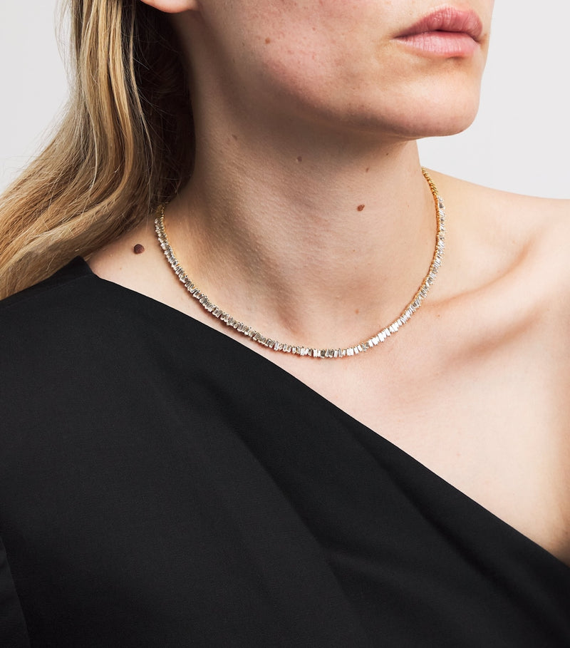 Suzanne Kalan yellow gold diamond tennis necklace 43cm, UK version