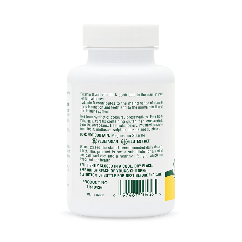 NaturesPlus vitamin D3 and K2 tablets, imported from the UK