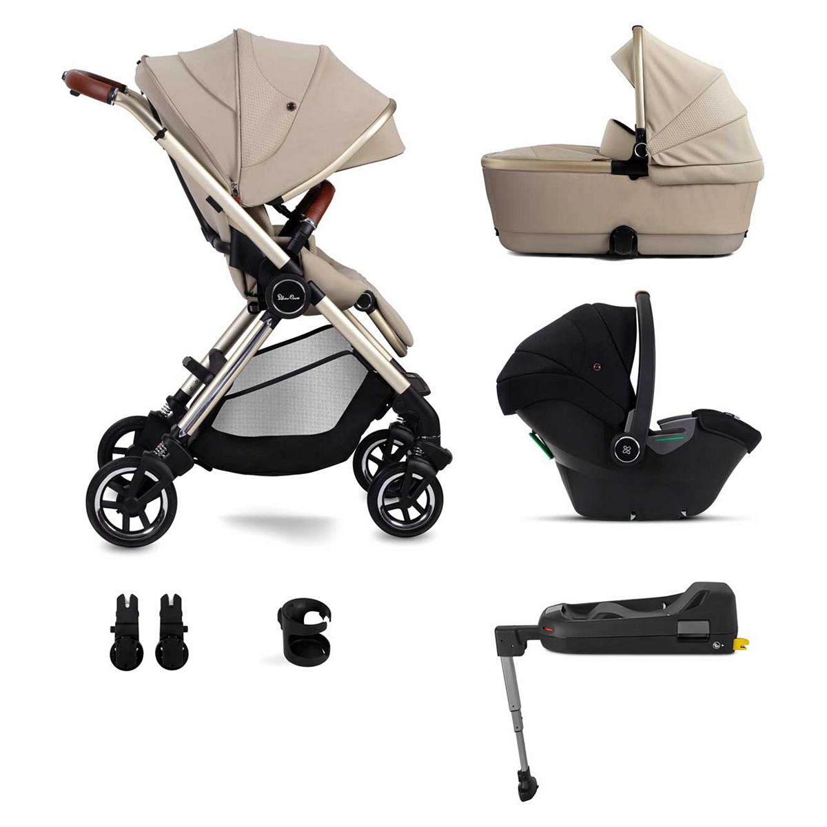 Silver Cross Dune Stone Pushchair with First Bed Folding Carrycot and Travel Pack GOODS Boots   