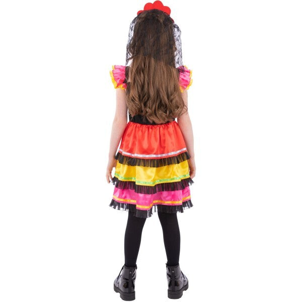 Smiffys girls Day of the Dead fiesta costume dress rose headband (British brand)