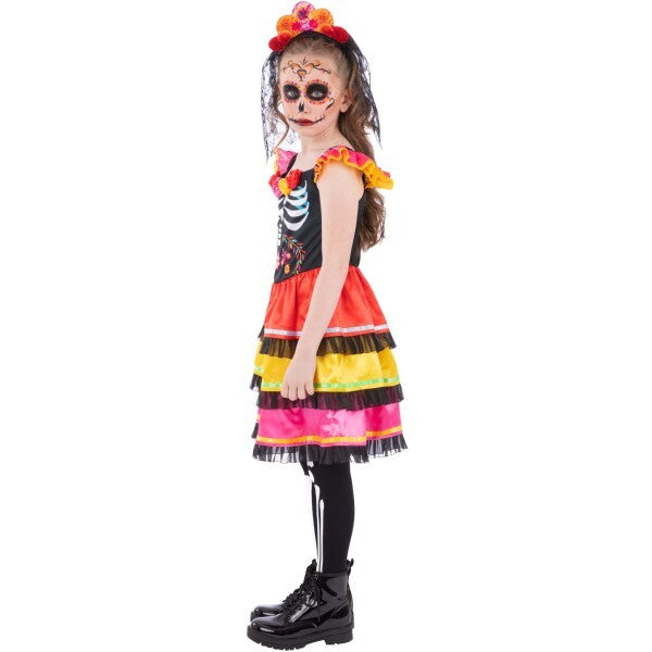 Smiffys girls Day of the Dead fiesta costume dress rose headband (British brand)