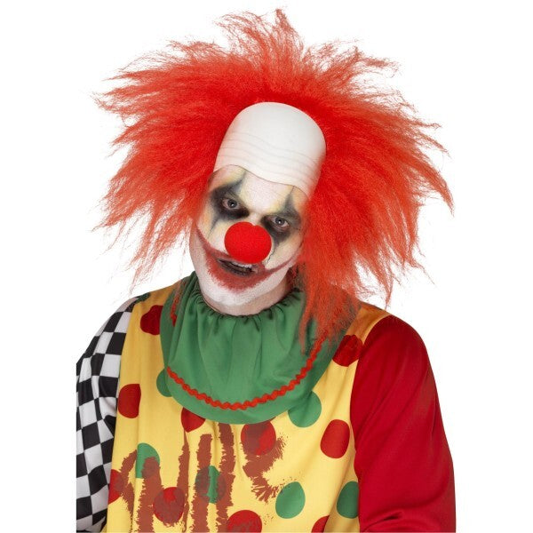 Smiffys deluxe clown wig in red with bald head (British brand)